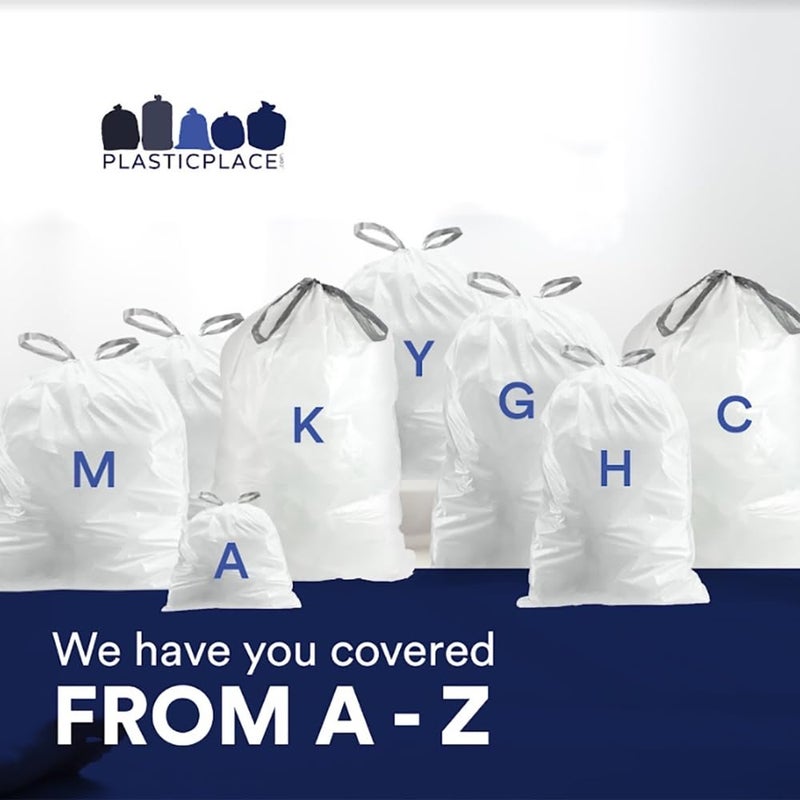 Plasticplace Custom Fit Trash Bags, Compatible with simplehuman Code D White Drawstring Garbage Liners 5.3 Gallon / 20 Liter, 15.75" x 28", 100 Count ( Pack of 1) - Image 5